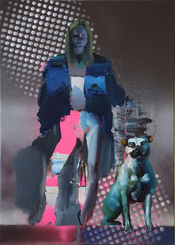 Mädchen mit Hund, Painting by Rayk Goetze